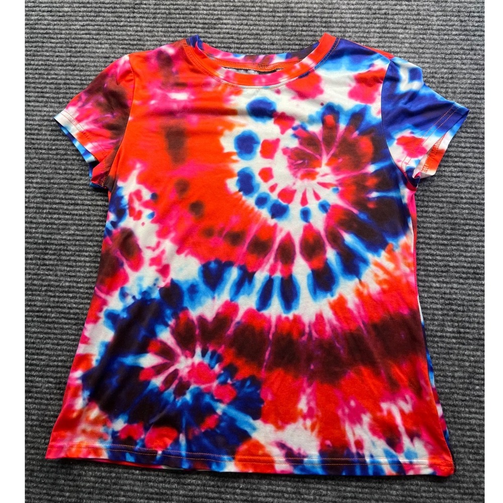 Womens Tie Dye Spiral Short Sleeve Tee Red Blue White America USA Patriotic XS